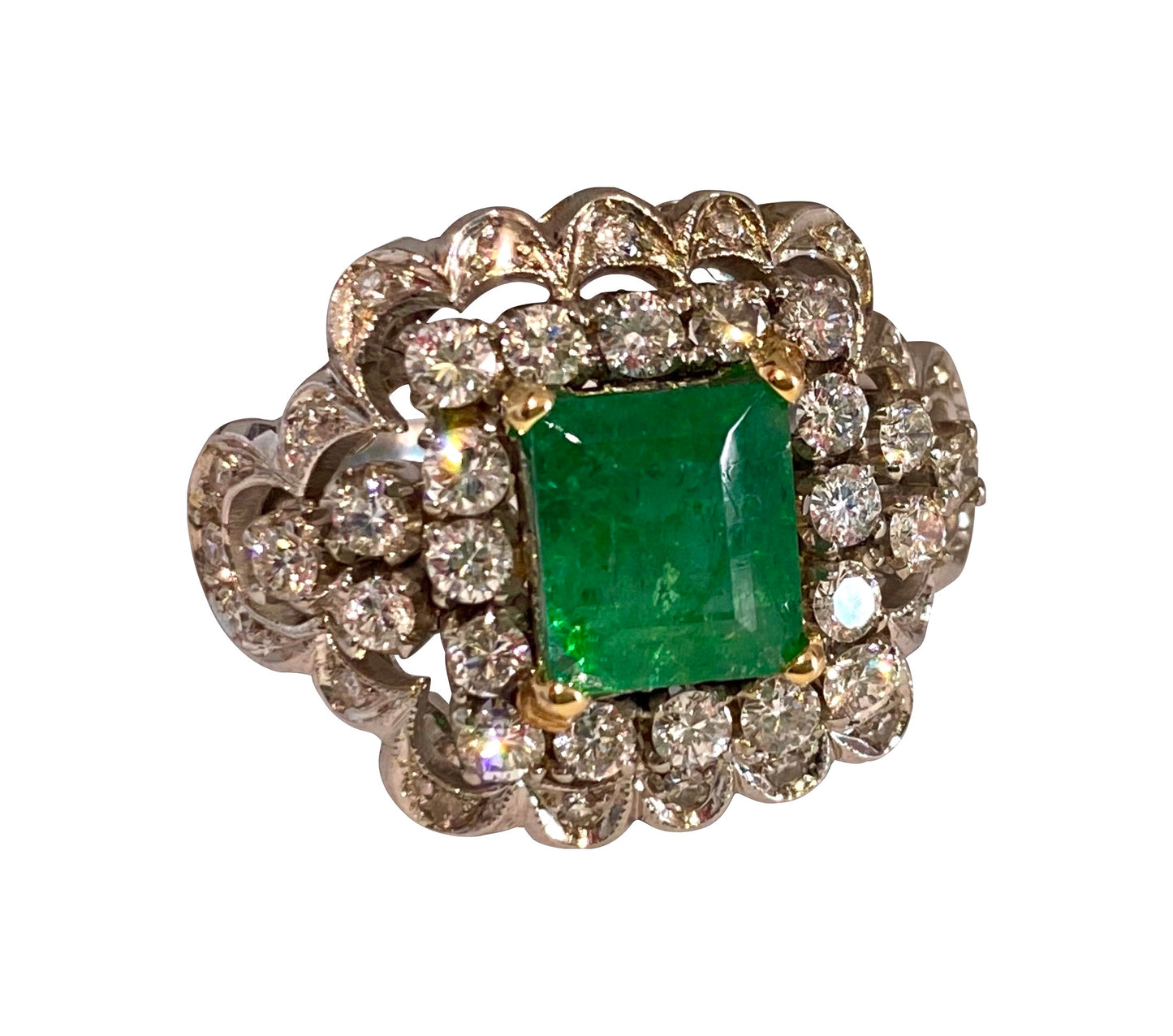 Vintage 18K White Gold, 5.05ct Diamond & Emerald Ring - Prince The Jeweler vintage-18k-white-gold-5-05ct-diamond-emerald-ring, Rings, wk_end_auction