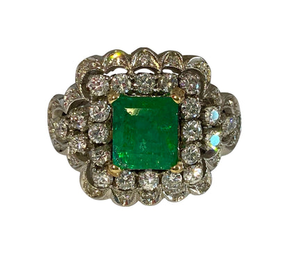 Vintage 18K White Gold, 5.05ct Diamond & Emerald Ring - Prince The Jeweler vintage-18k-white-gold-5-05ct-diamond-emerald-ring, Rings, wk_end_auction