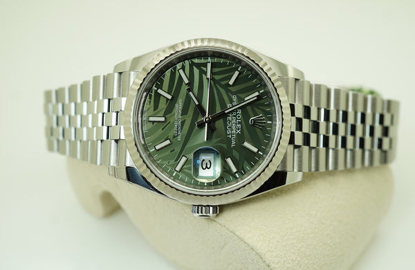 Rolex Datejust 36mm Fluted Bezel 126234 Olive Green Palm Jubilee Men's Luxury Watch