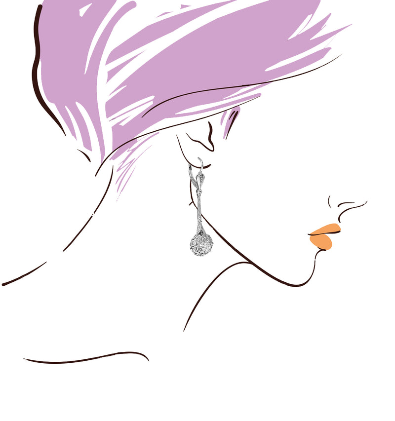 Vintage, 18k White Gold & Diamond Dangle Earrings - Prince The Jeweler vintage-18k-white-gold-diamond-dangle-earrings, Earrings