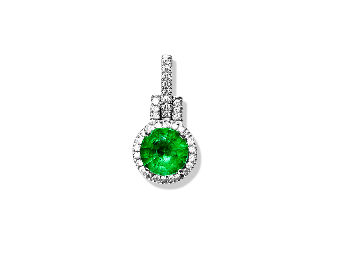 14K White Gold, 3.20 Carat Emerald & Diamond Pendant - Prince The Jeweler 14k-white-gold-3-20-carat-emerald-diamond-pendant, Necklaces & Pendants