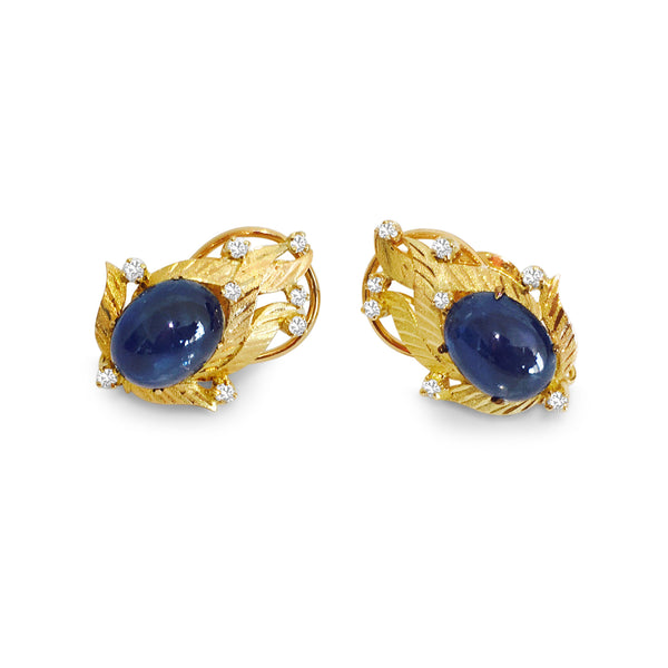 (GIA) 18K, Natural Blue Sapphire & Diamond Earrings - Prince The Jeweler gia-18k-natural-blue-sapphire-diamond-earrings, Earrings