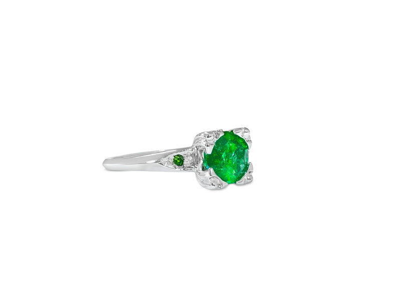Vintage Platinum, 1.76 Carat Diamond & Emerald Ring. - Prince The Jeweler vintage-platinum-1-76-carat-diamond-emerald-ring, Rings