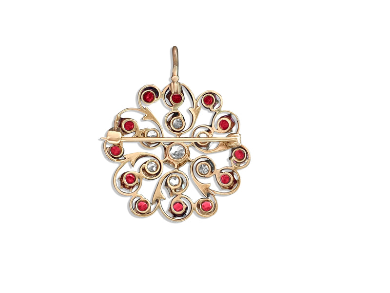 Antique European; 3.70 Ct Diamond and Ruby Pin/Pendant (GIA) - Prince The Jeweler antique-european-3-70-ct-diamond-and-ruby-pin-gia, Necklaces & Pendants