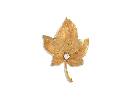 Womens 18K Gold Maple Leaf Brooche Pin. - Prince The Jeweler 14k-gold-maple-leaf-brooche-1-2-carat-diamond, Pins