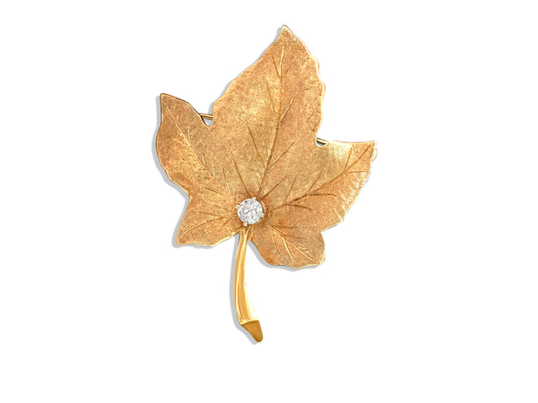 Womens 18K Gold Maple Leaf Brooche Pin. - Prince The Jeweler 14k-gold-maple-leaf-brooche-1-2-carat-diamond, Pins