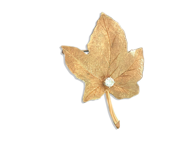 Womens 18K Gold Maple Leaf Brooche Pin. - Prince The Jeweler 14k-gold-maple-leaf-brooche-1-2-carat-diamond, Pins
