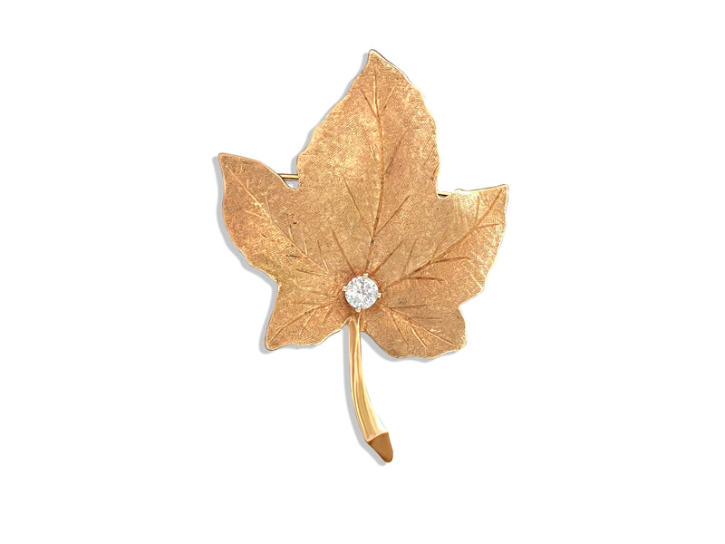 Womens 18K Gold Maple Leaf Brooche Pin. - Prince The Jeweler 14k-gold-maple-leaf-brooche-1-2-carat-diamond, Pins